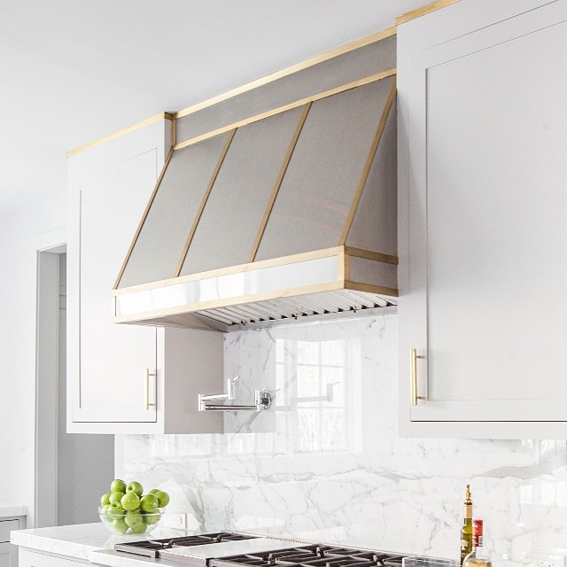 Sweep White Stainless Steel Custom Range Hood with Brass Bands SH3-C-2 —  Rangehoodmaster