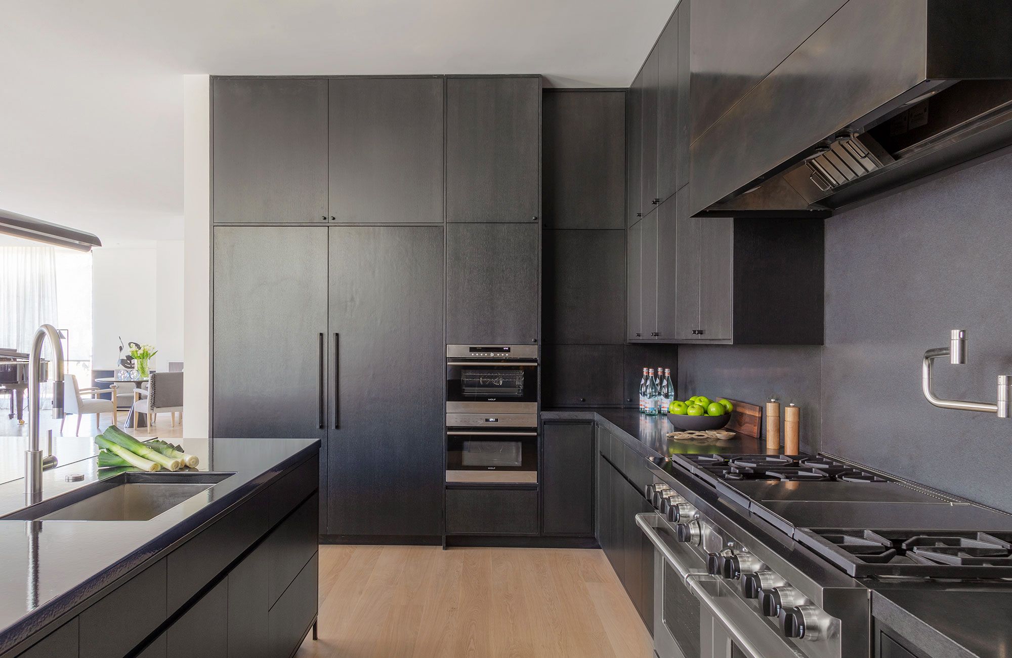 Black cabinets with discount grey walls