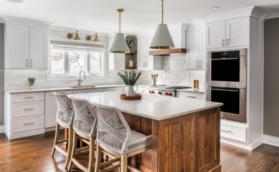 Walnut Adds Warmth To White Kitchen Cabinets